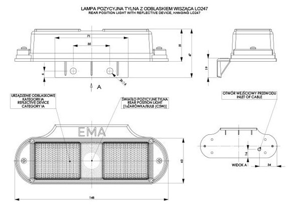 LAMP ROOF LIGHT SIDELIGHT FROM ODBLASKIEM RED LOP247 photo 2 - milautoparts-fr.ukrlive.com