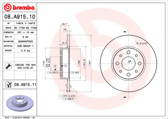 DISCS I PADS BREMBO REAR ALFA MITO photo 2 - milautoparts-fr.ukrlive.com