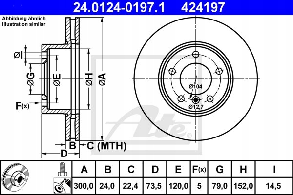 2× ATE 24.0124-0197.1 DISQUE DE FREIN + ATE 13.0460-7216.2 COMPLET DE SABOTS DE FREIN HAMULCOWYCH, FREINS TARCZOWE photo 2 - milautoparts-fr.ukrlive.com