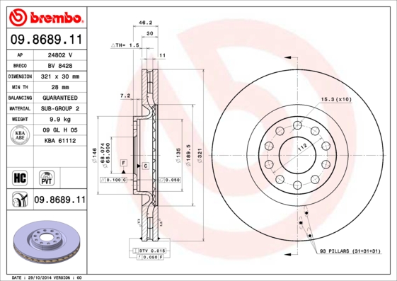 DISQUES I SABOTS DE FREIN BREMBO AVANT - AUDI A4 B5 A6 C5 S4 photo 2 - milautoparts-fr.ukrlive.com