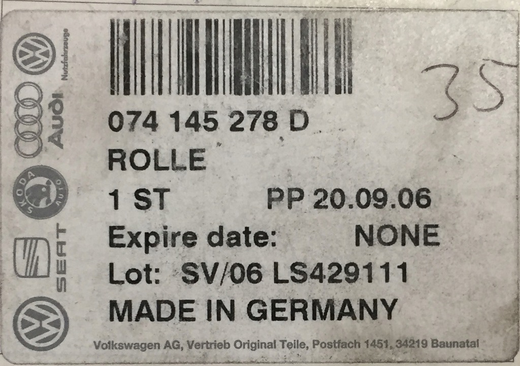 фото №8, Nowa ролик шків nr оригінальний номер 074145278d vw lt ii